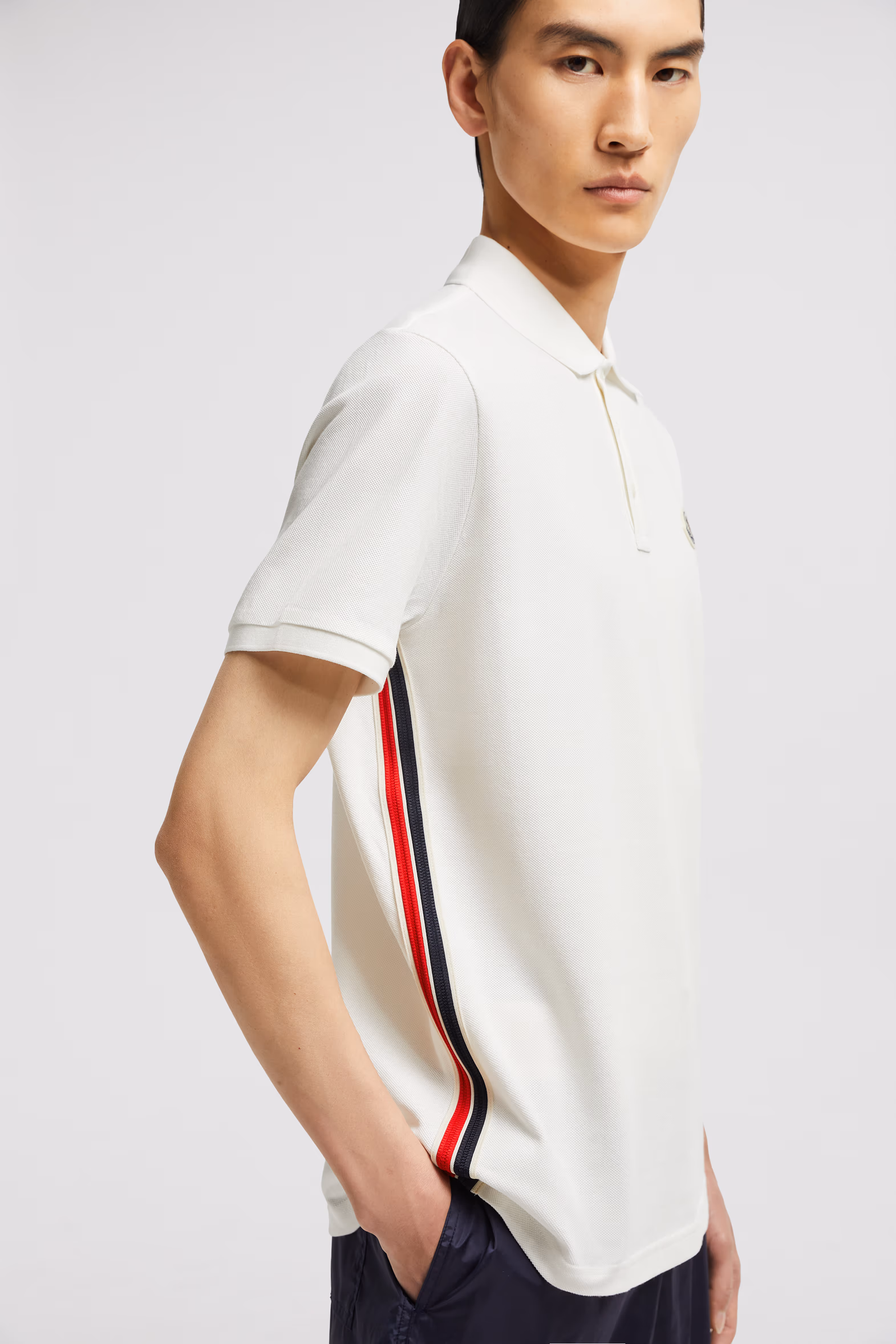 Striped Accent Cotton Piquet Polo Shirt Men White Moncler 6